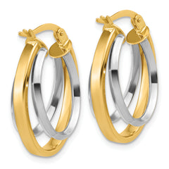 14K Two-Tone Polished Tapered Oval Hoop Earrings