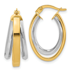 14K Two-Tone Polished Tapered Oval Hoop Earrings