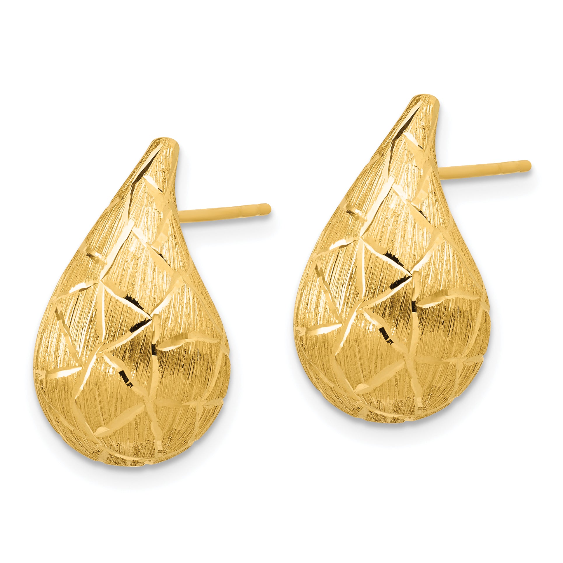14K Polished/Brushed/Dia-cut Puffed Teardrop Post Earrings Secondary image