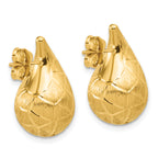 14K Polished/Brushed/Dia-cut Puffed Teardrop Post Earrings