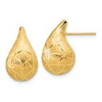 14K Polished/Brushed/Dia-cut Puffed Teardrop Post Earrings
