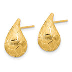 14K Polished/Brushed/Dia-cut Puffed Teardrop Post Earrings