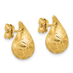14K Polished/Brushed/Dia-cut Puffed Teardrop Post Earrings