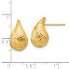 14K Polished/Brushed/Dia-cut Puffed Teardrop Post Earrings