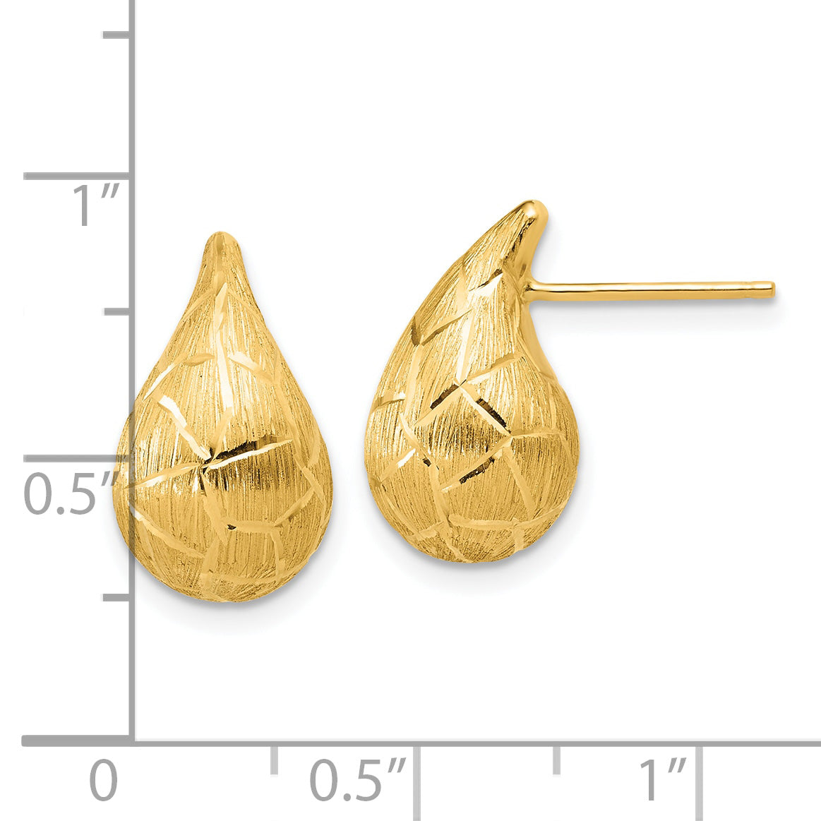 14K Polished/Brushed/Dia-cut Puffed Teardrop Post Earrings