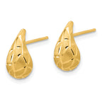 14K Polished/Brushed/Dia-cut Puffed Teardrop Post Earrings