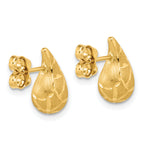 14K Polished/Brushed/Dia-cut Puffed Teardrop Post Earrings