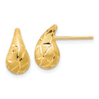 14K Polished/Brushed/Dia-cut Puffed Teardrop Post Earrings