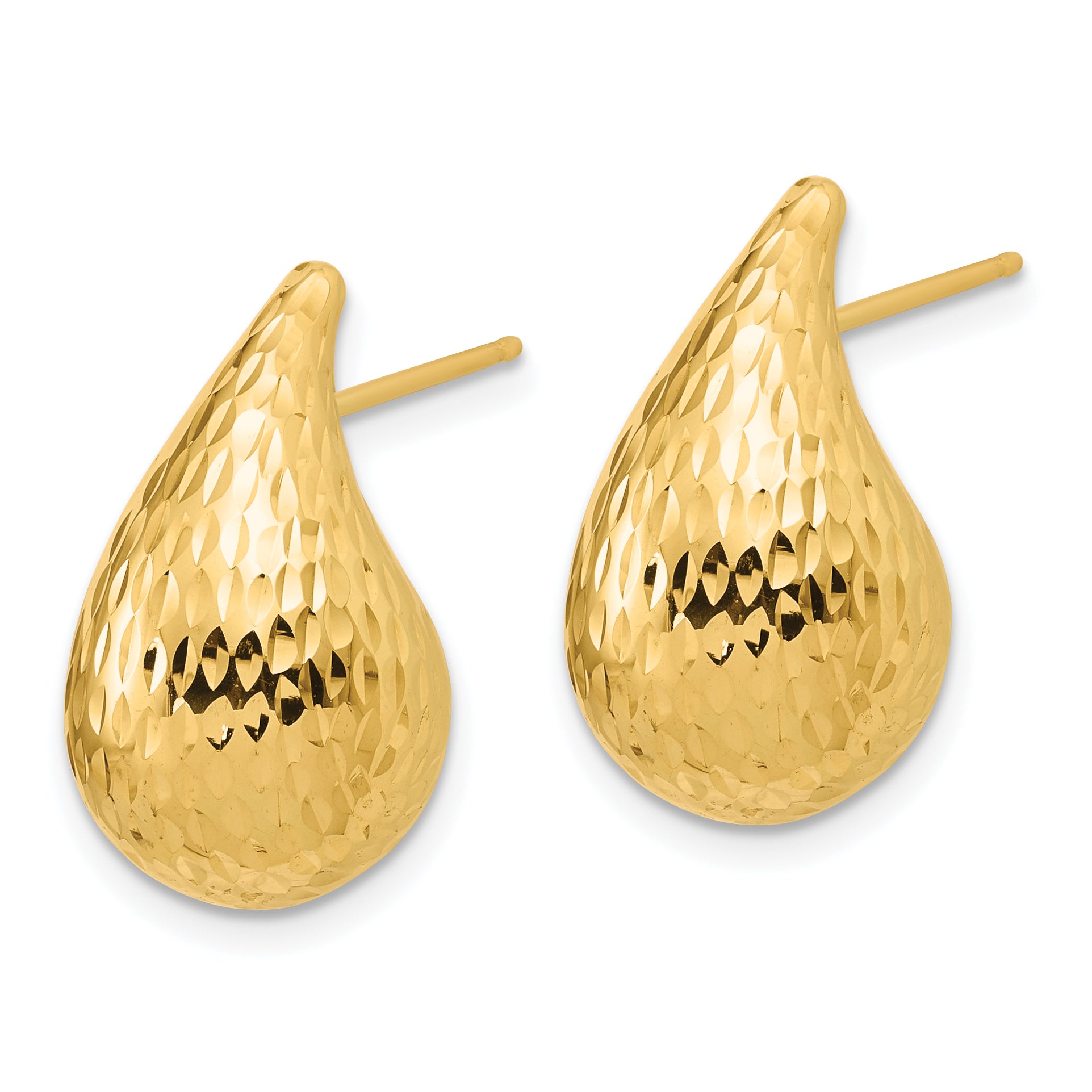 14K Polished and Diamond-cut Teardrop Post Earrings