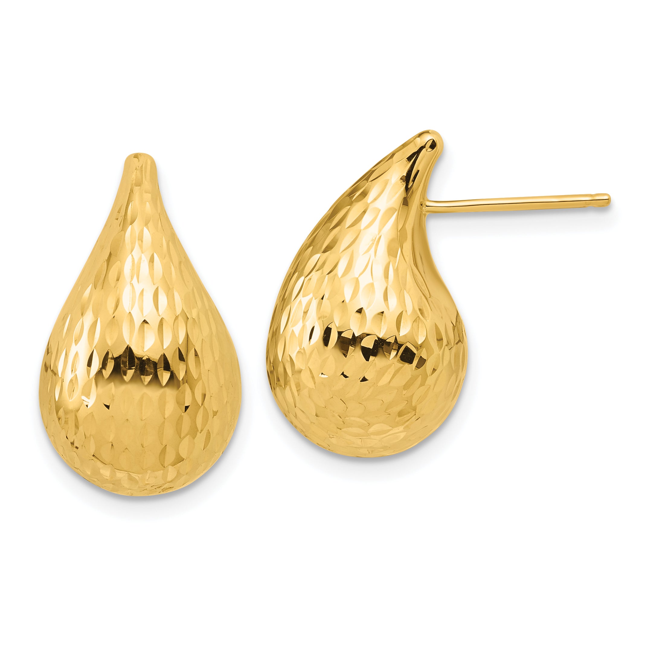 14K Polished and Diamond-cut Teardrop Post Earrings