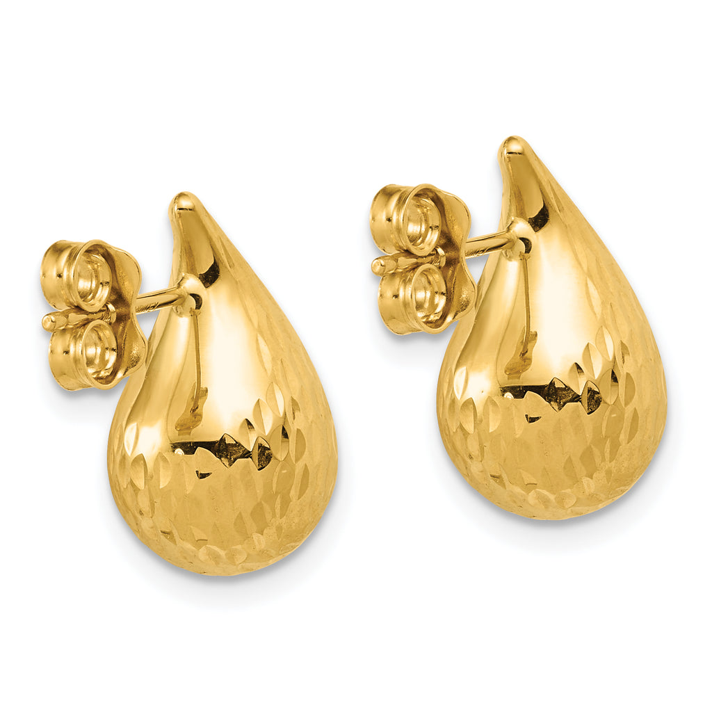 14K Polished and Diamond-cut Puffed Teardrop Post Earrings