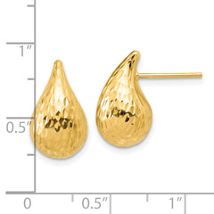14K Polished and Diamond-cut Puffed Teardrop Post Earrings