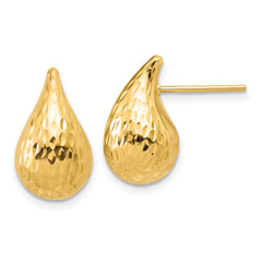 14K Polished and Diamond-cut Puffed Teardrop Post Earrings