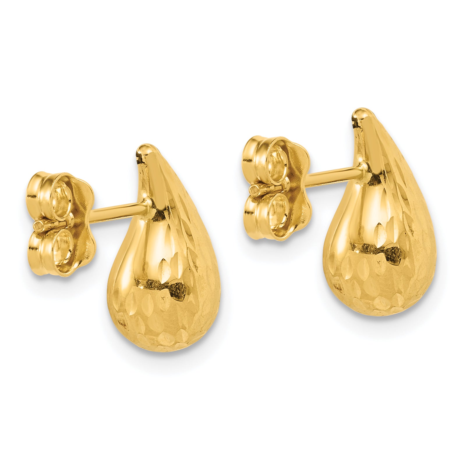 14K Polished and Diamond-cut Puffed Teardrop Post Earrings