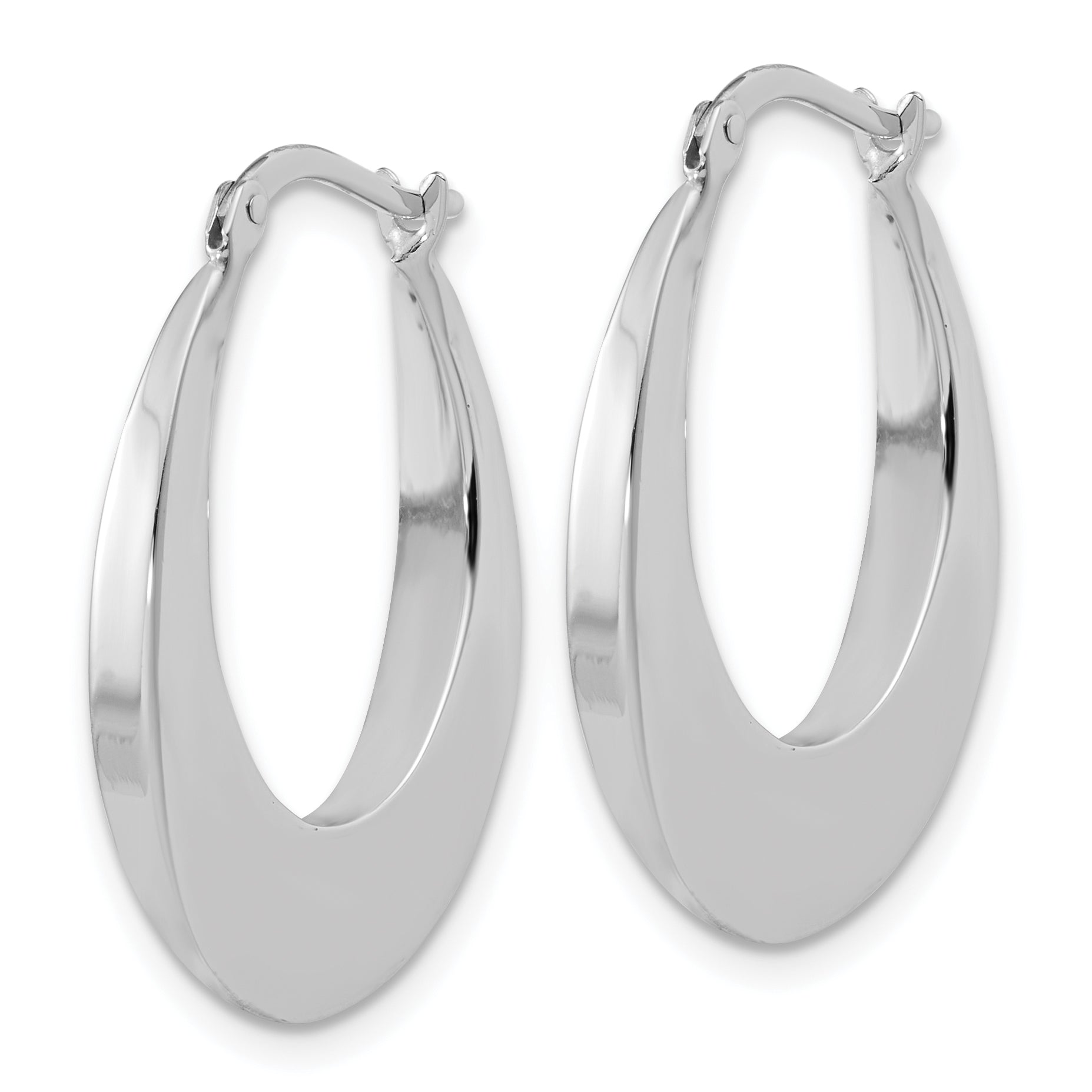 14K White Gold Polished Fancy Oval Hoop Earrings Secondary image