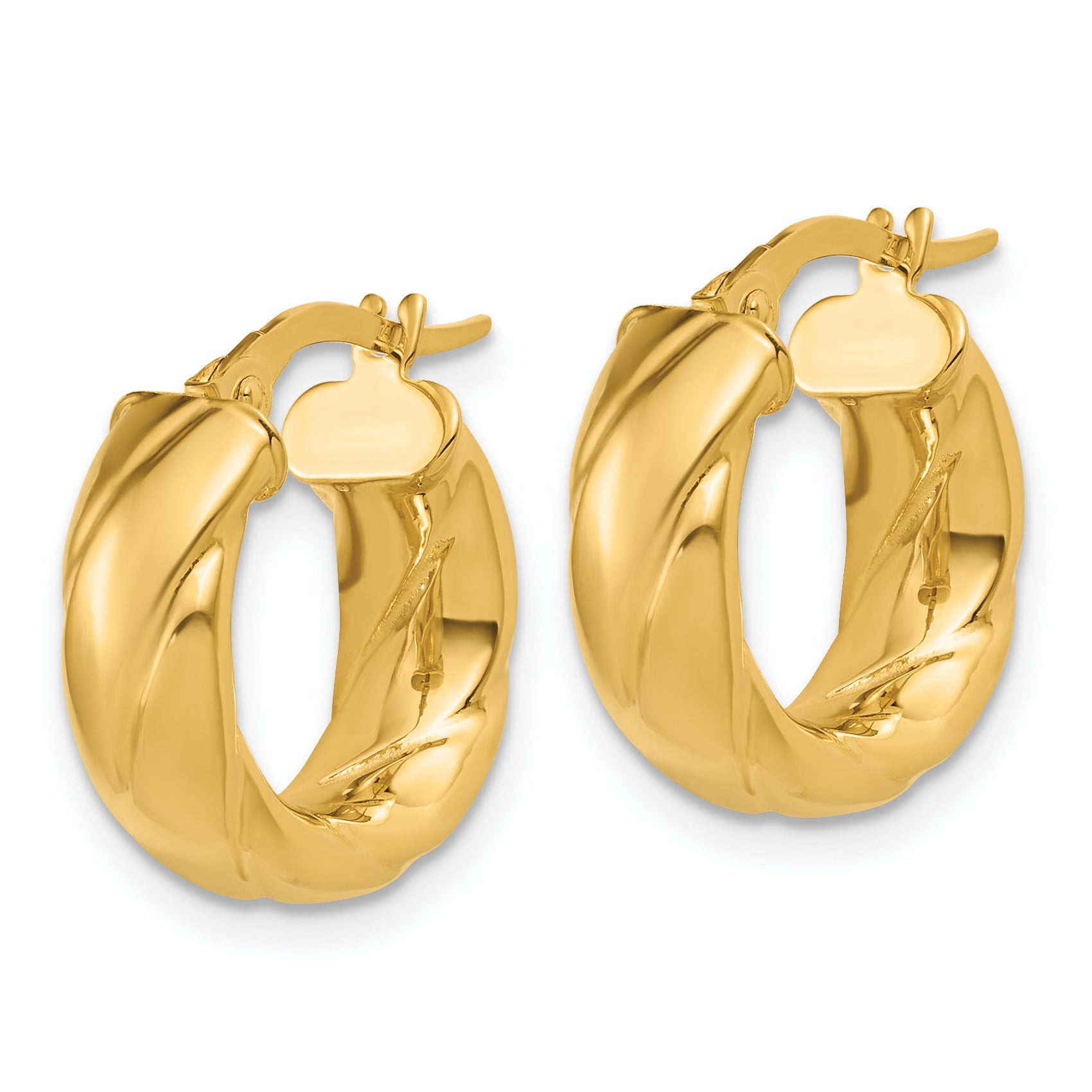 14K Polished and Grooved Hoop Earrings