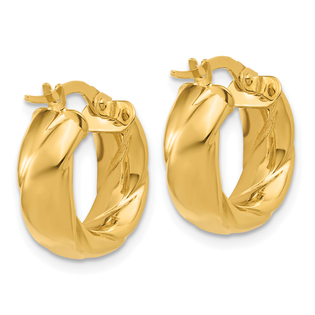 14K Polished and Grooved Hoop Earrings