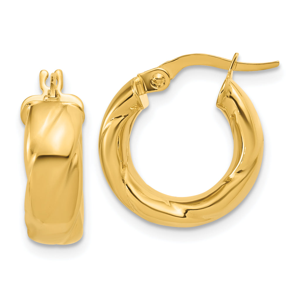 14K Polished and Grooved Hoop Earrings