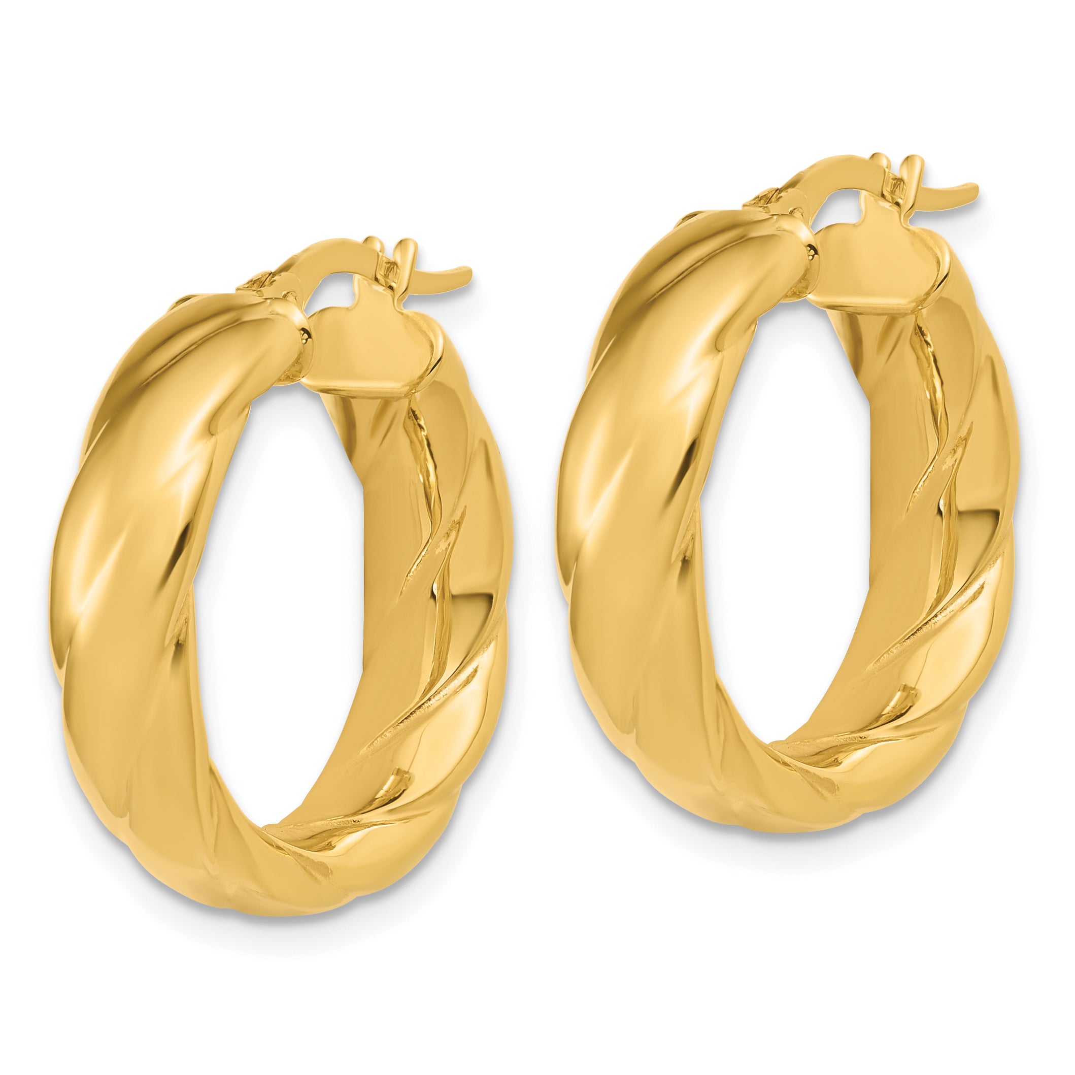 14K Polished and Grooved Hoop Earrings Secondary image