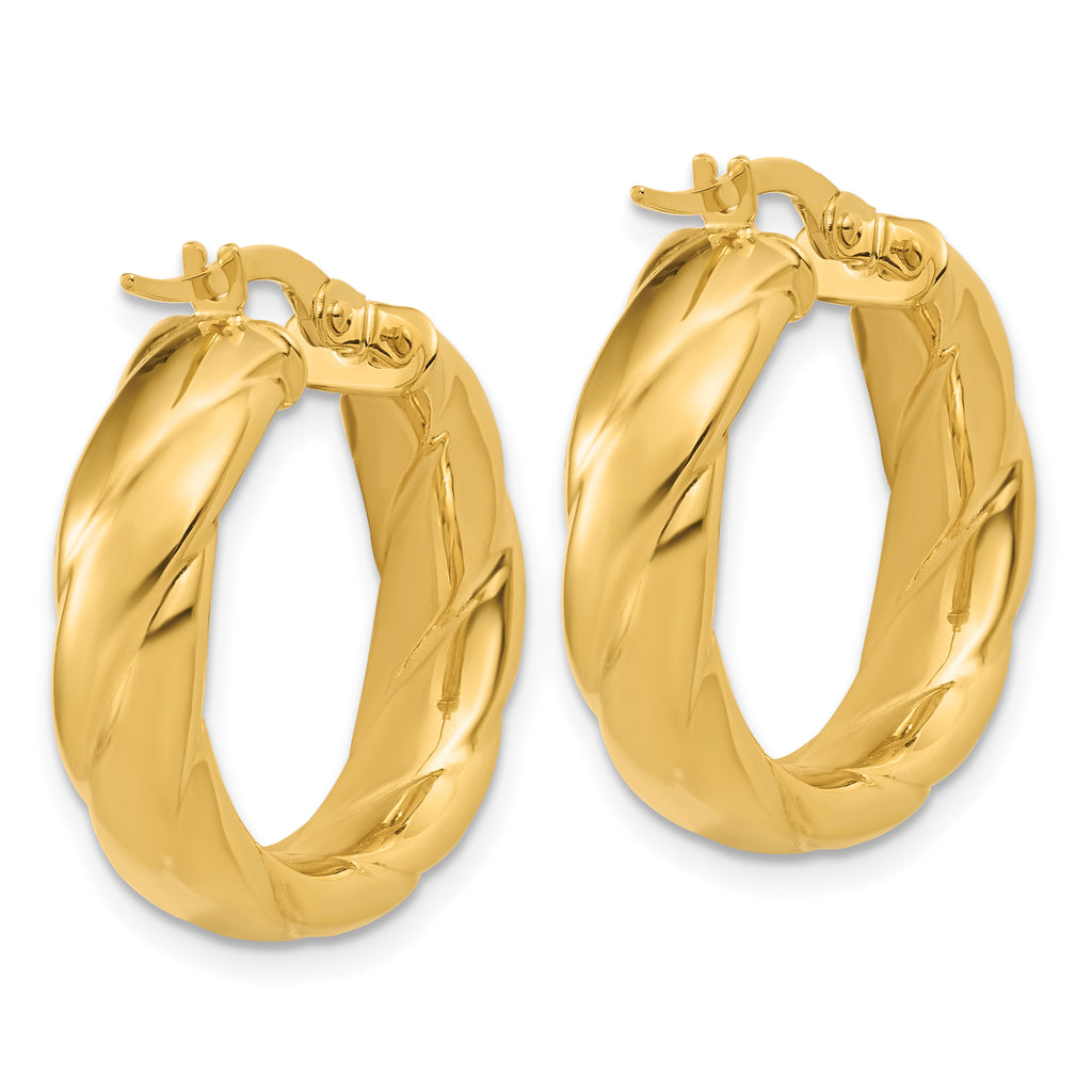 14K Polished and Grooved Hoop Earrings