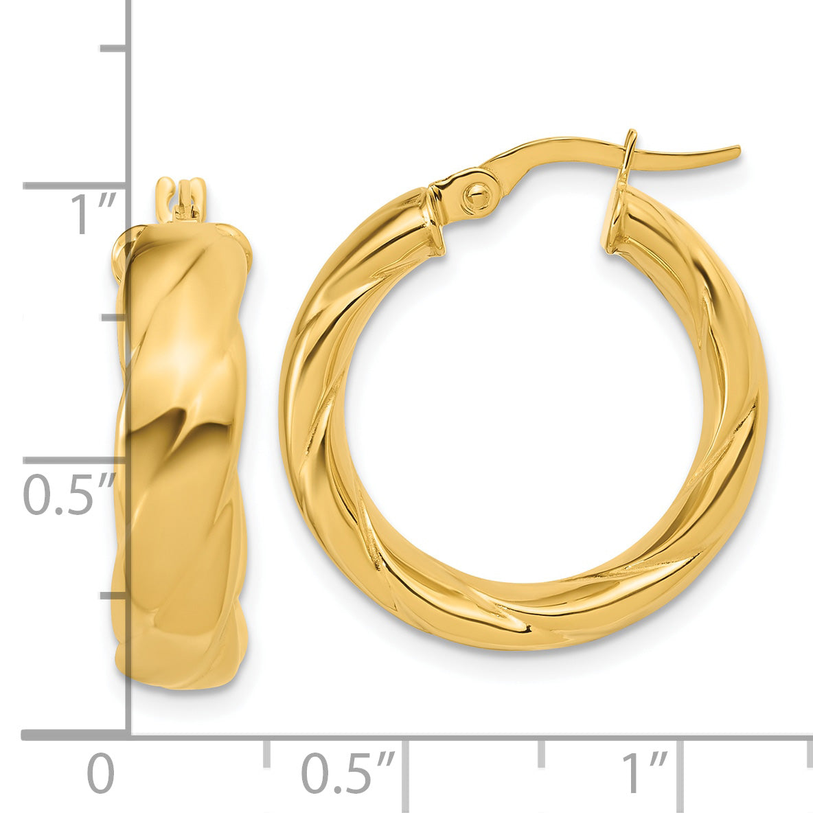 14K Polished and Grooved Hoop Earrings