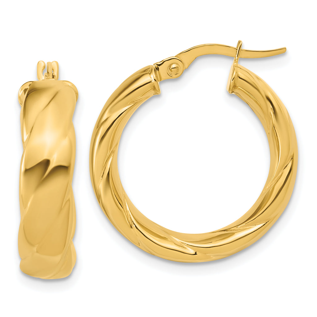 14K Polished and Grooved Hoop Earrings