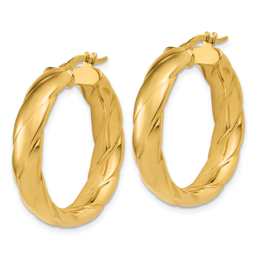 14K Polished and Grooved Hoop Earrings