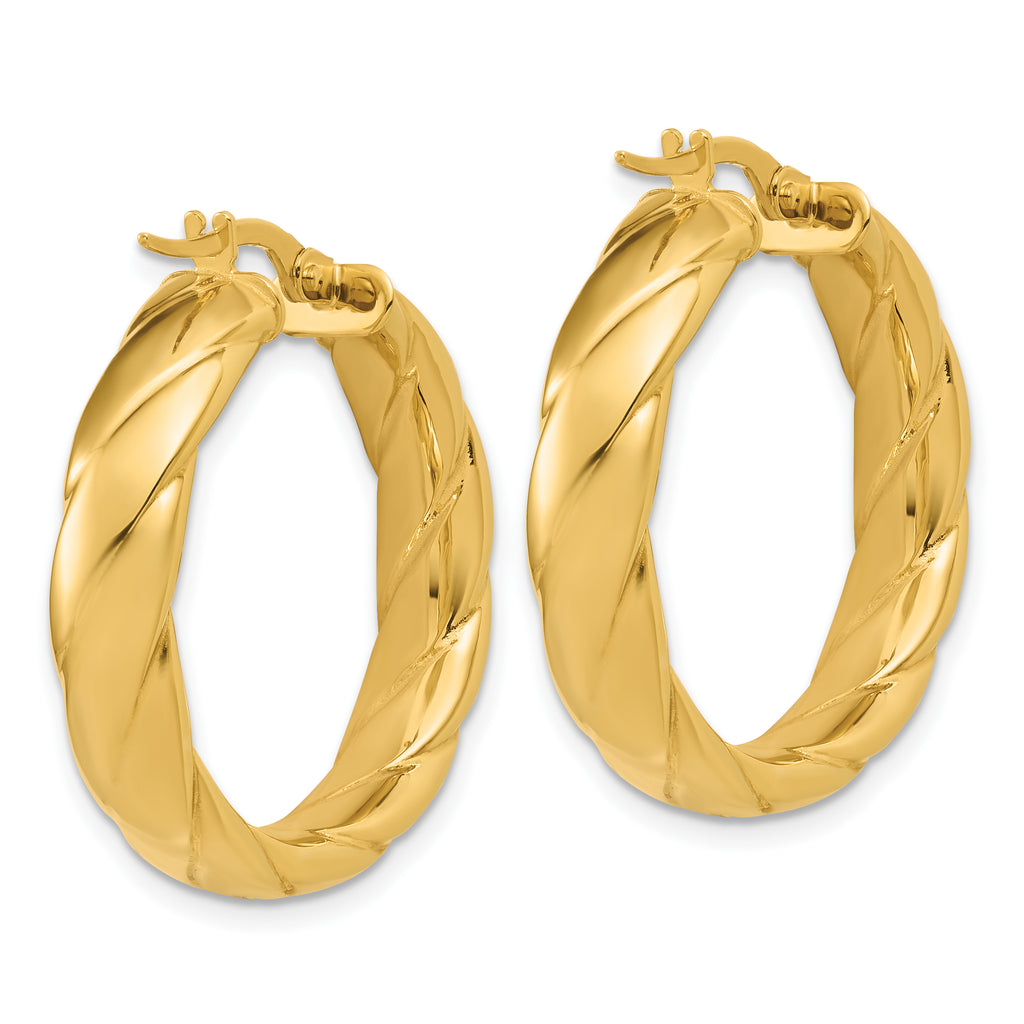 14K Polished and Grooved Hoop Earrings