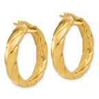 14K Polished and Grooved Hoop Earrings