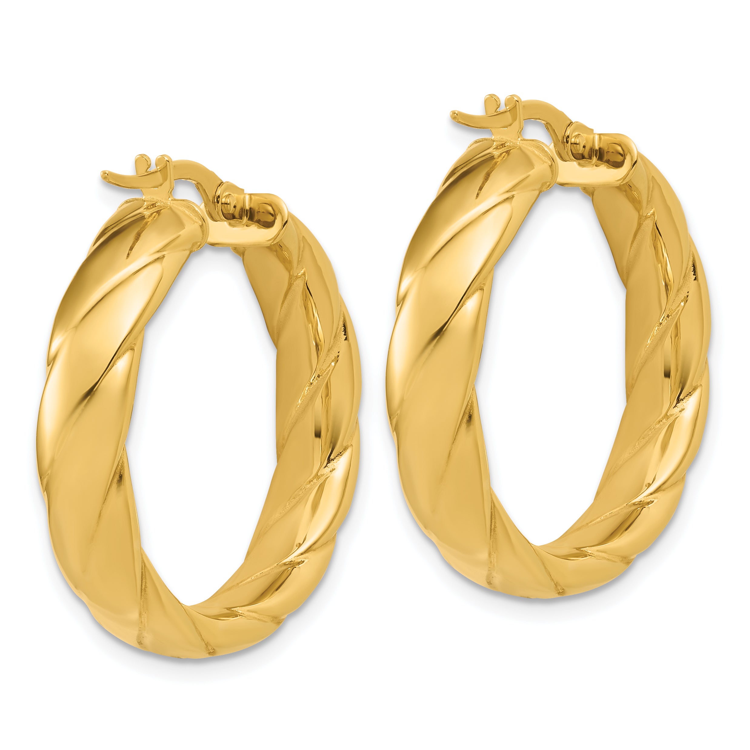 14K Polished and Grooved Hoop Earrings