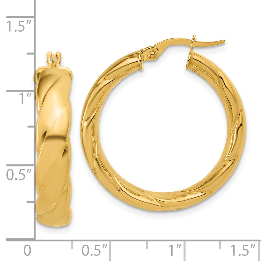 14K Polished and Grooved Hoop Earrings