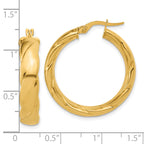 14K Polished and Grooved Hoop Earrings