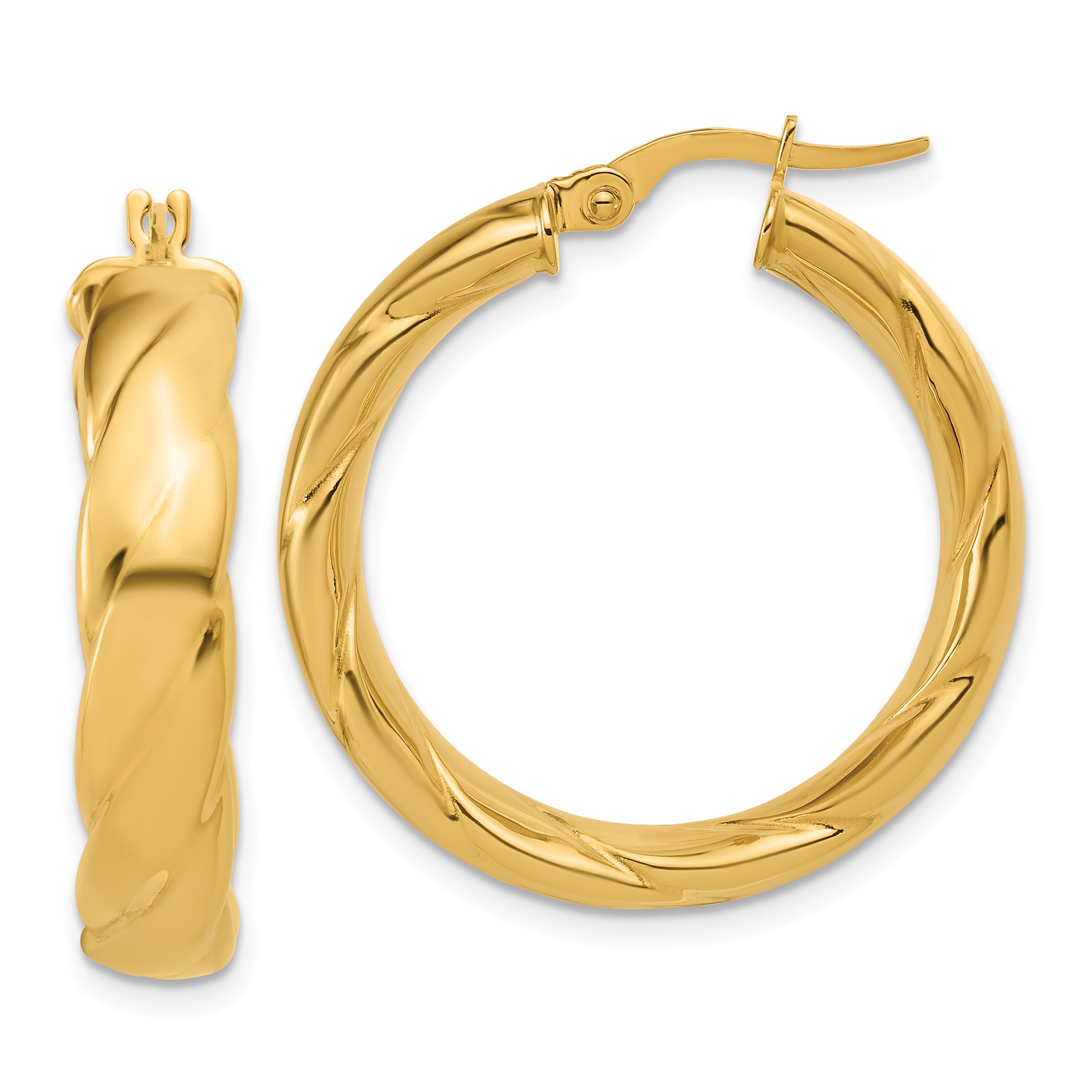 14K Polished and Grooved Hoop Earrings