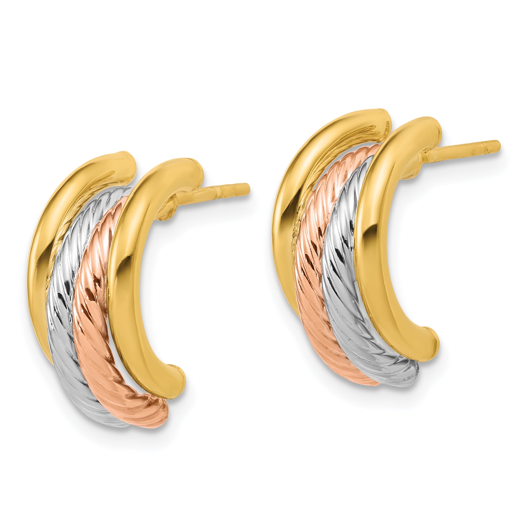 14K w/Rhod/Rose Gold-plat Polished/Twisted J-Hoop Post Earrings Secondary image