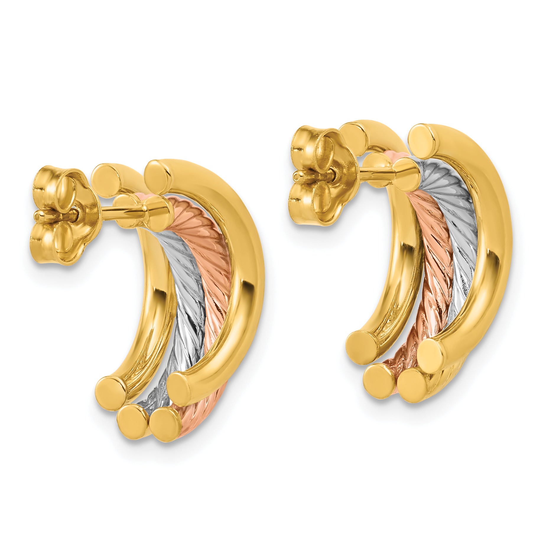14K w/Rhod/Rose Gold-plat Polished/Twisted J-Hoop Post Earrings