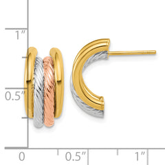 14K w/Rhod/Rose Gold-plat Polished/Twisted J-Hoop Post Earrings