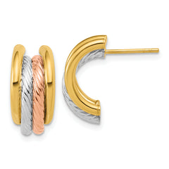 14K w/Rhod/Rose Gold-plat Polished/Twisted J-Hoop Post Earrings