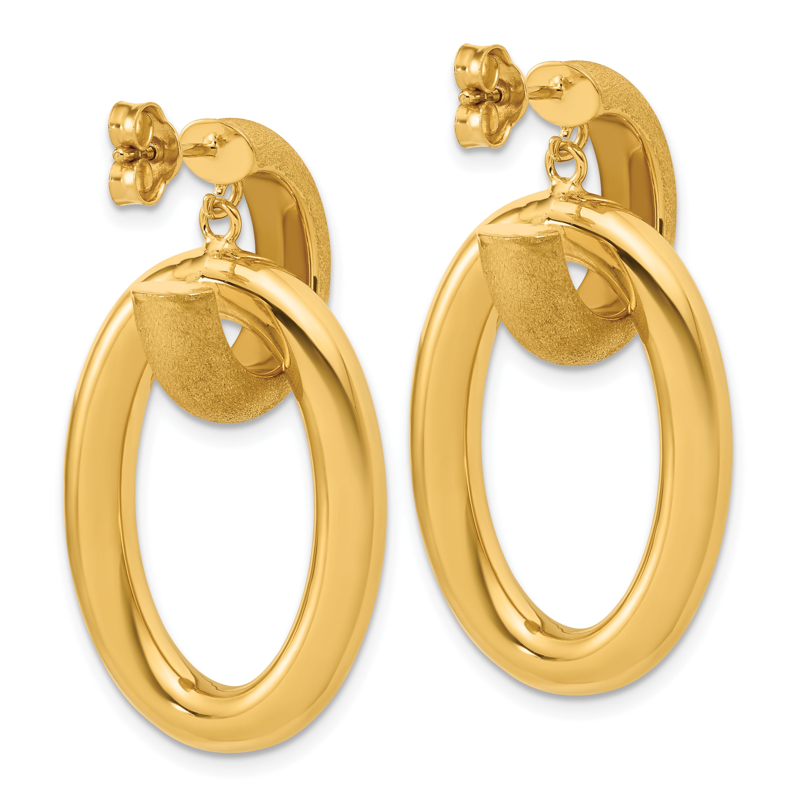 14K Polished and Brushed Oval  Dangle Post Earrings