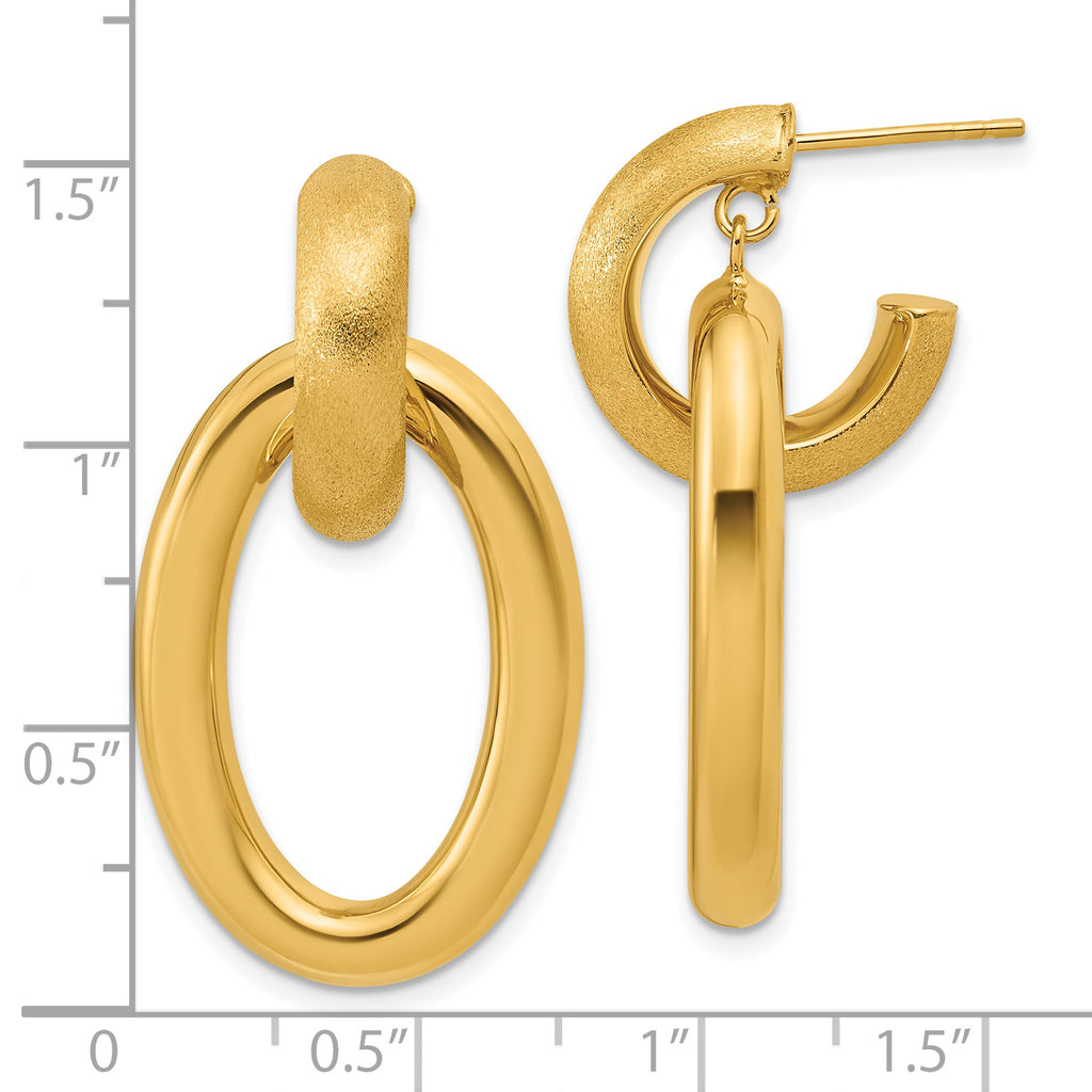 14K Polished and Brushed Oval  Dangle Post Earrings