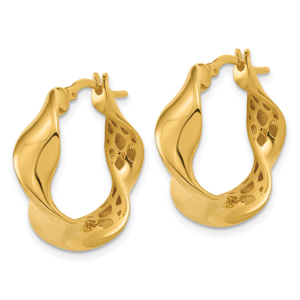 14K Polished Wavy Hoop Earrings