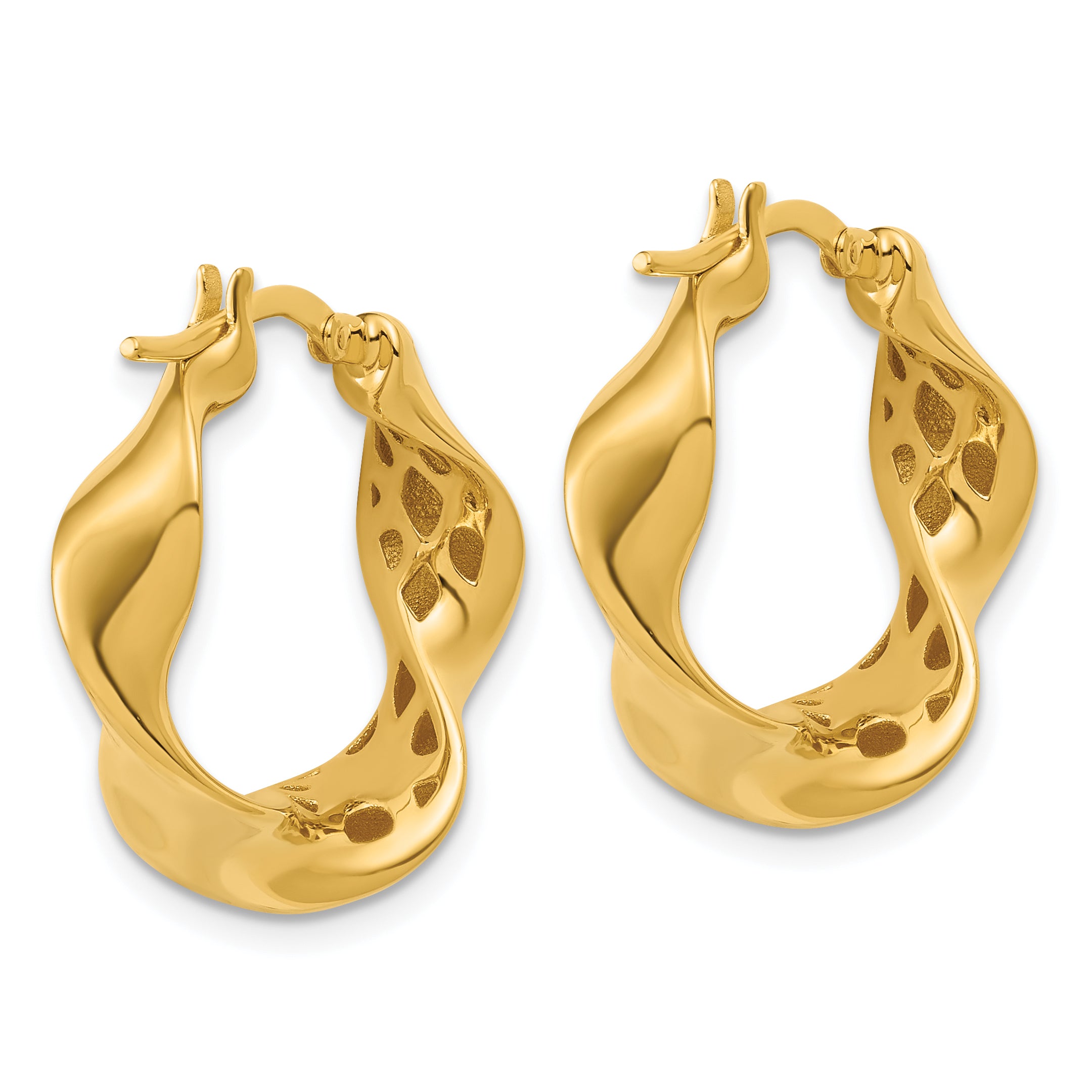 14K Polished Wavy Hoop Earrings