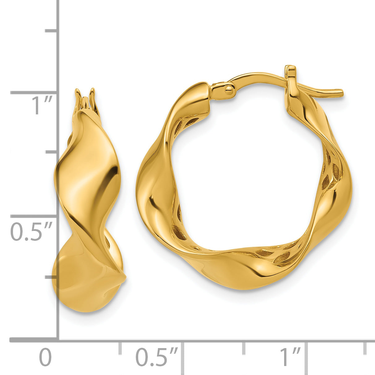 14K Polished Wavy Hoop Earrings