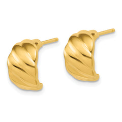 14K Polished and Grooved J-Hoop Post Earrings