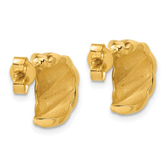 14K Polished and Grooved J-Hoop Post Earrings