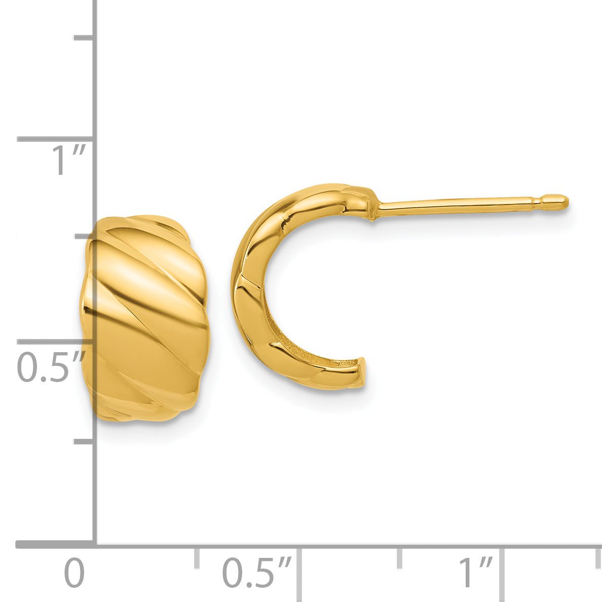 14K Polished and Grooved J-Hoop Post Earrings