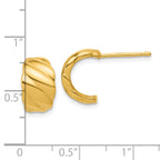 14K Polished and Grooved J-Hoop Post Earrings