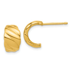 14K Polished and Grooved J-Hoop Post Earrings