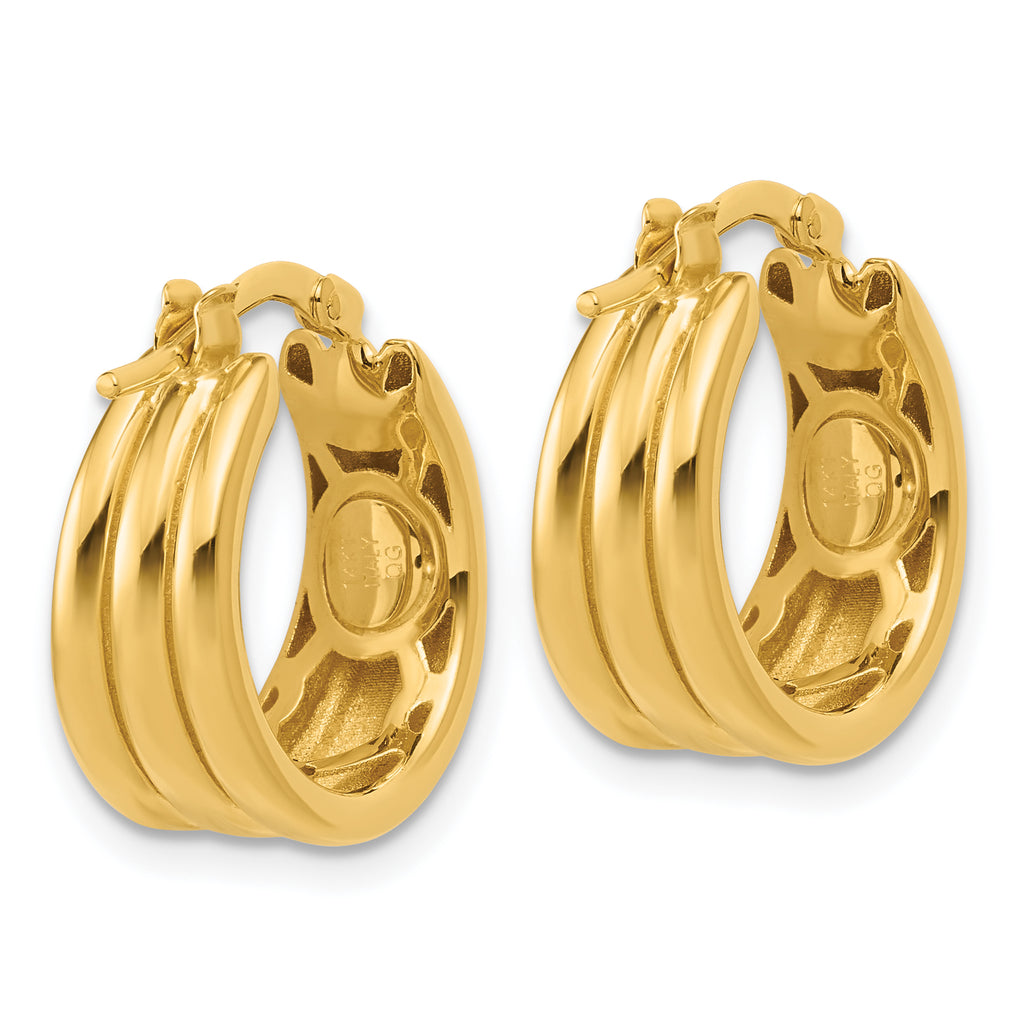 14K Polished and Grooved Hoop Earrings