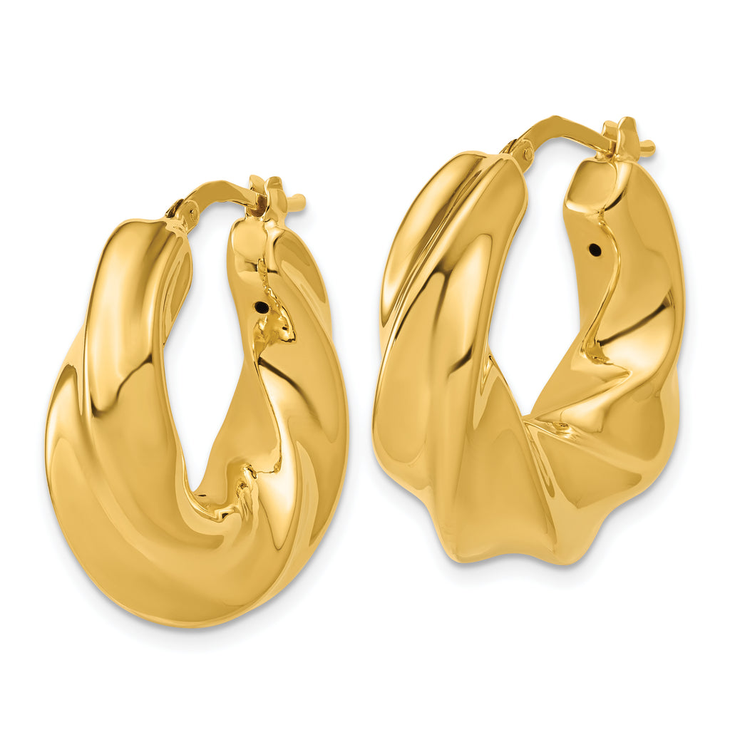 14K Polished Puffed and Twisted Hoop Earrings
