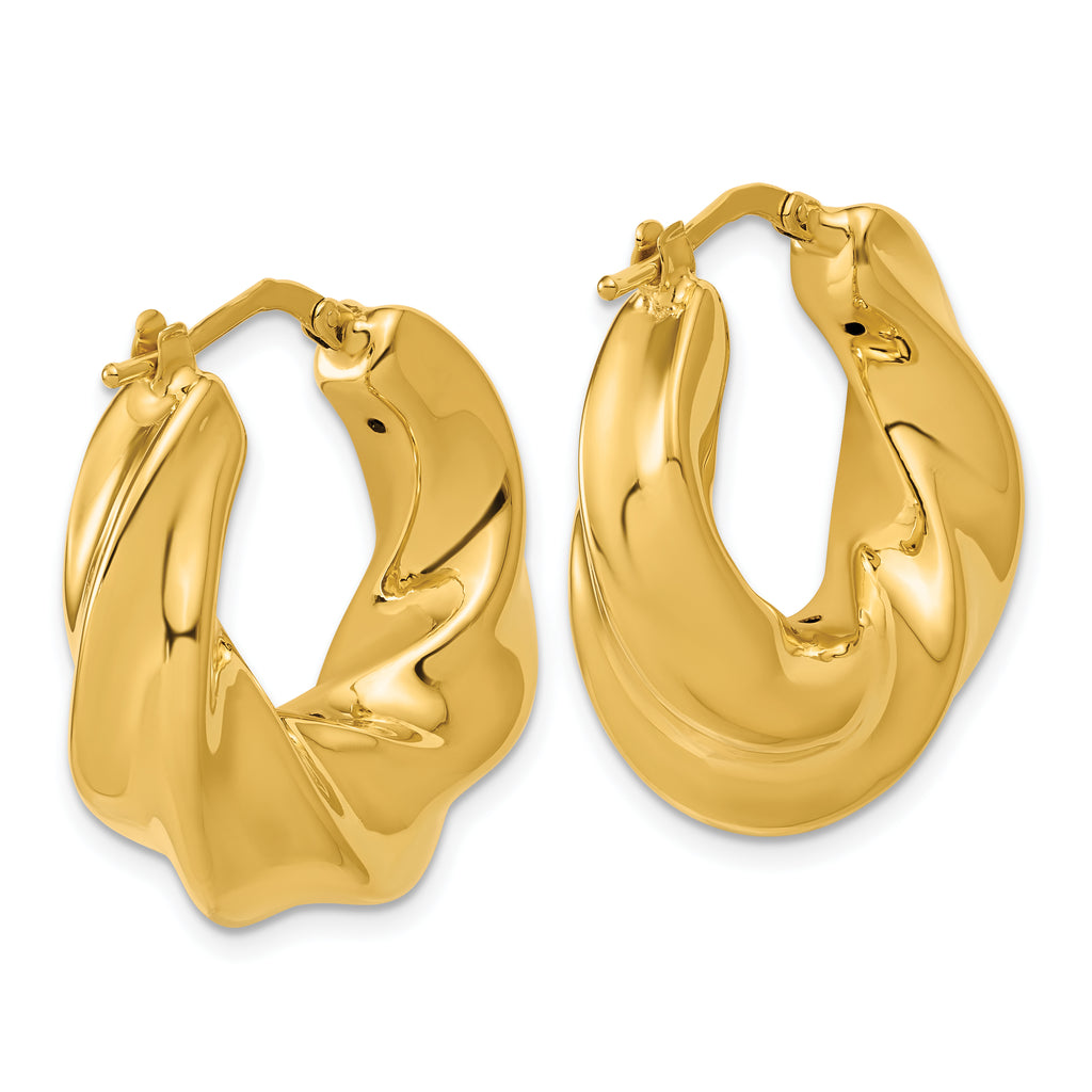 14K Polished Puffed and Twisted Hoop Earrings
